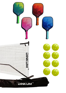 Dinkum® Net in wheeled bag + 4 Scepter pickleball paddles + 8 balls