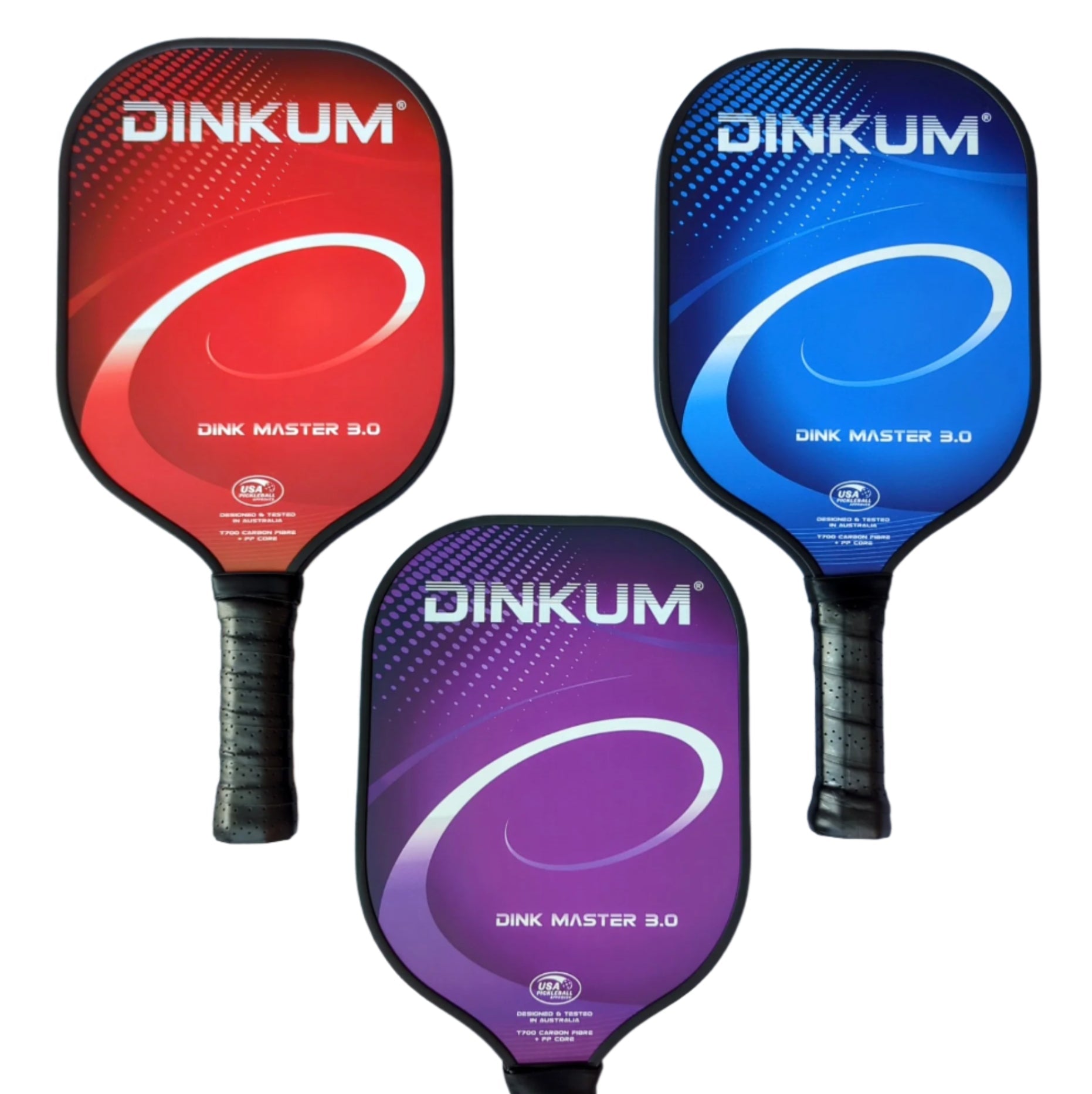 Dinkum® Dink Master 3.0. USAPA approved. Massive sweet spot! T700 carbon fibre + poly core pickleball paddle