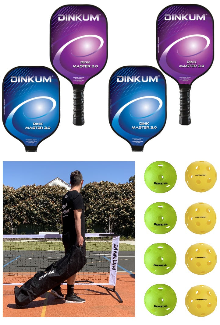 Load image into Gallery viewer, Dinkum® High Tension Net in Wheeled Bag + 4 Dink Master paddles + 8 Balls - $100 off!